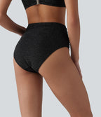 Bas de bikini métallisé taille haute ventre plat