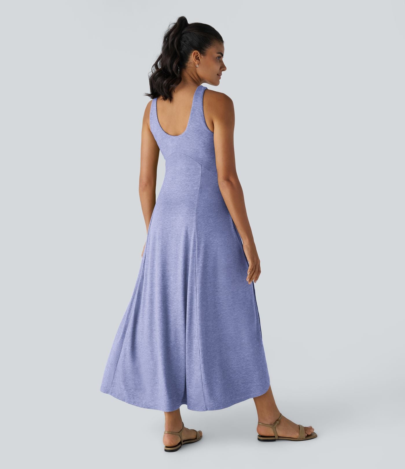 Robe Casual Débardeur Longue Fluide Fendue Dos Nu à Col en U
