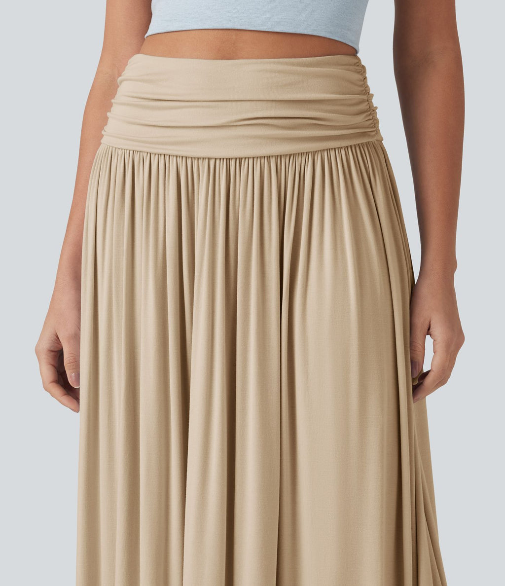 Jupe longue fluide froncée taille haute