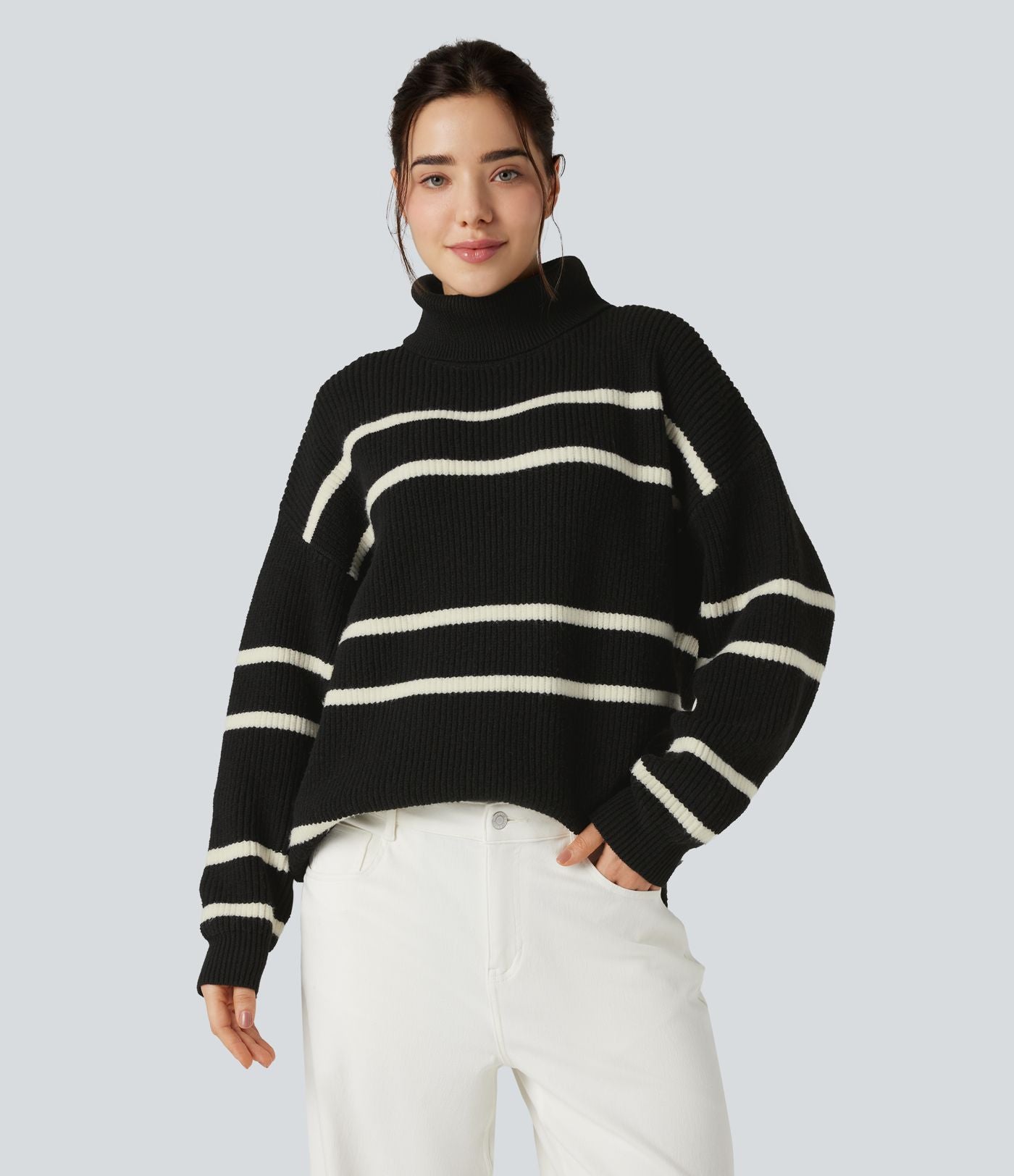 Pull color block col montant manches longues