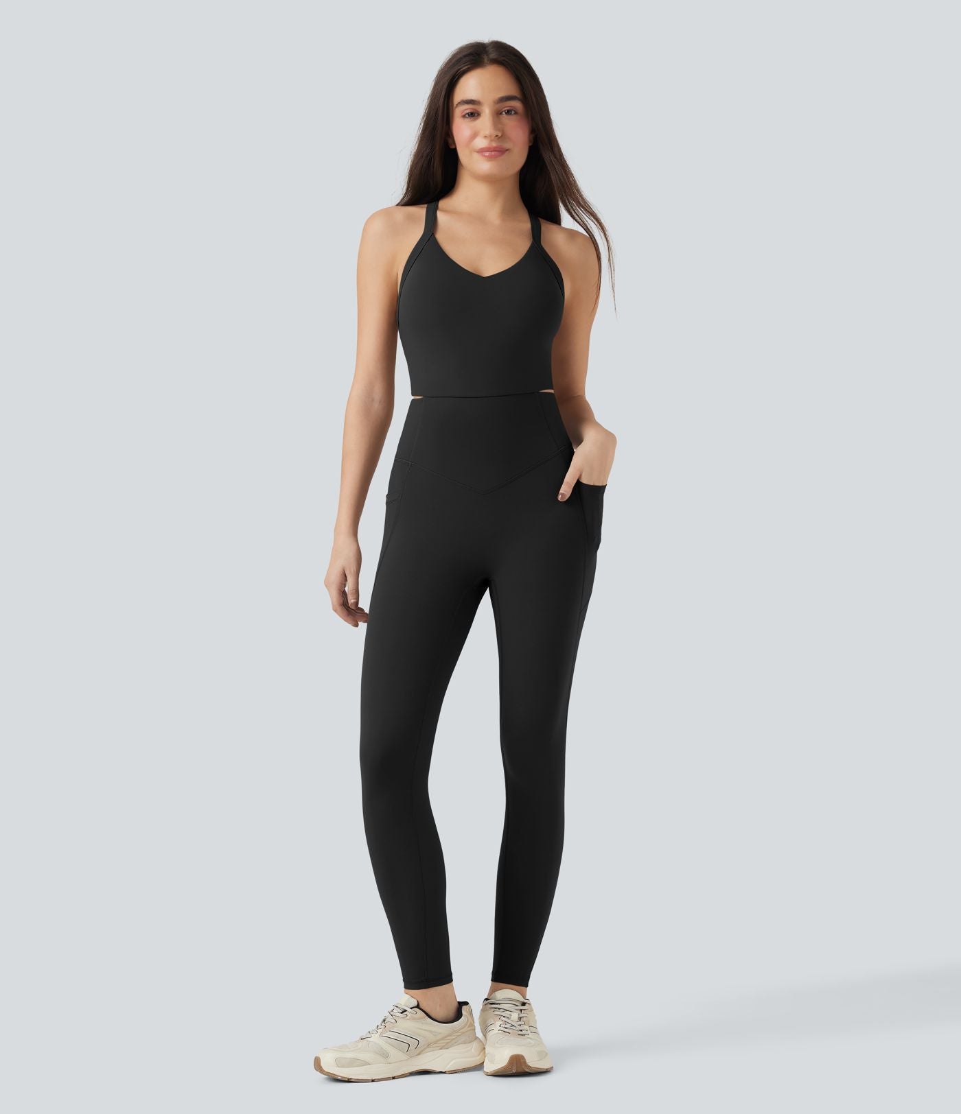 Combinaison-pantalon d'entraînement gainante avec poches - Édition Easy Peasy Halara UltraSculpt™