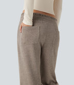 Pantalon décontracté bootcut côtelé, taille basse, cordon et poches