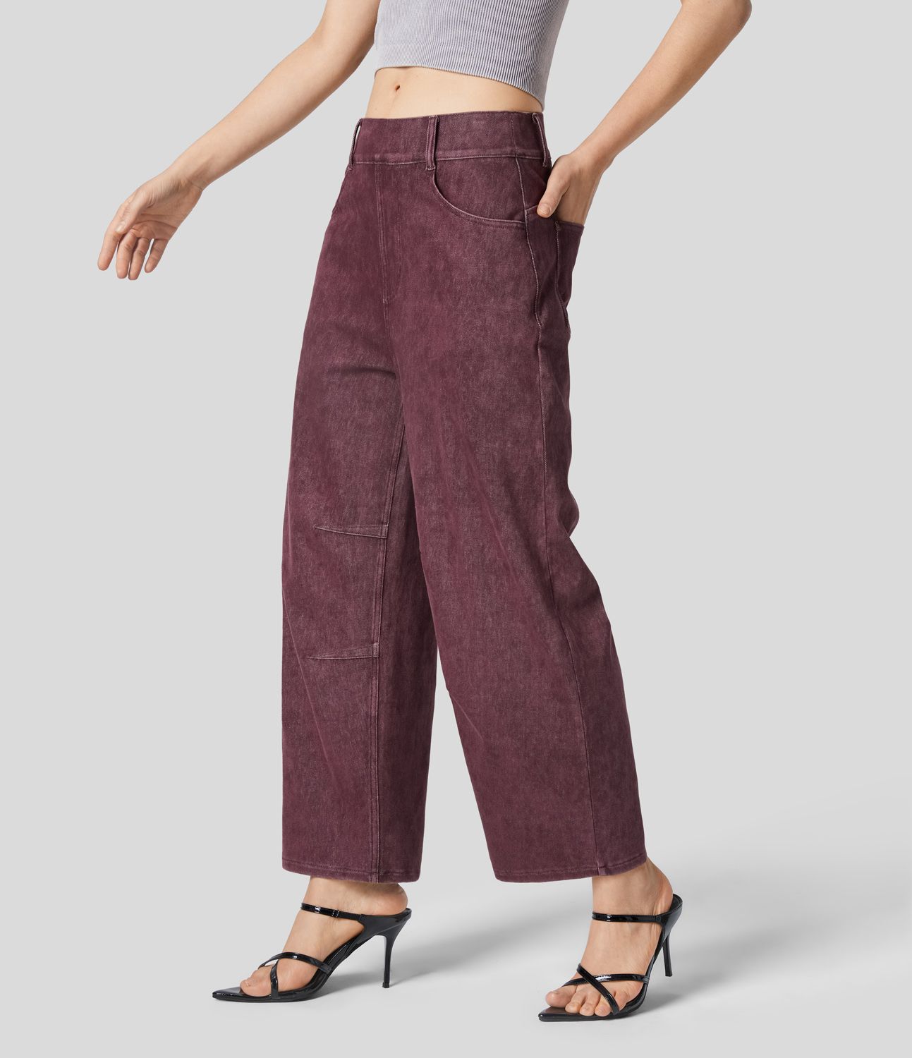 Halara Flex™ Jeans Causal Fuselés à Taille Mi-haute avec Plusieurs Poches en Tricot Extensible Coloré