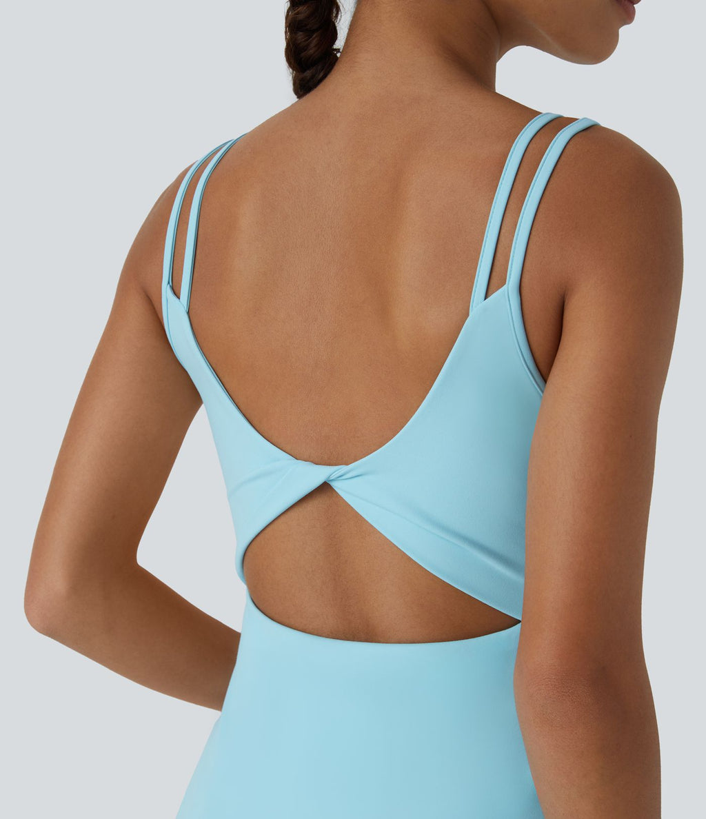 Robe de sport danse 2-pièces SoftlyZero™ Plush double bretelles caraco avec poche A-D