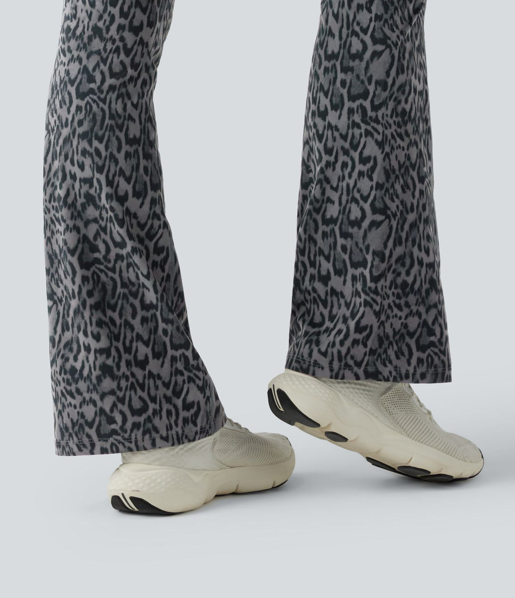 Legging de yoga bootcut taille haute gainant effet push-up imprimé léopard Halara UltraSculpt™ avec poches