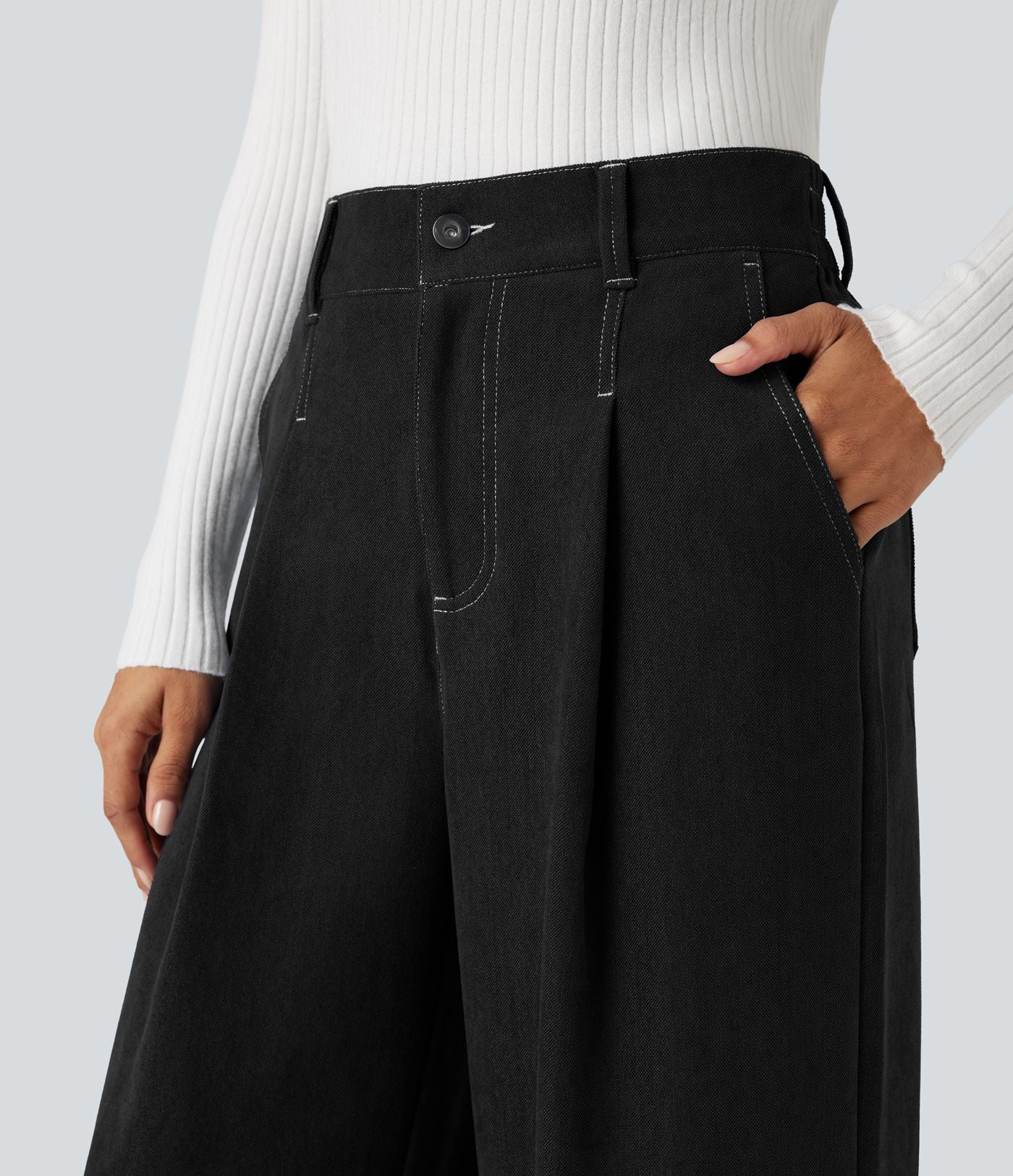 Pantalon baggy taille haute avec poches