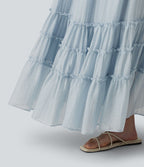Jupe longue fluide à volants taille haute – Style resort