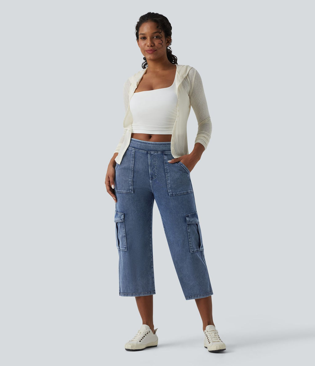 Jean cargo court casual jambe droite taille mi-haute Halara Flex™ avec poches
