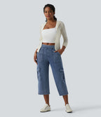 Jean cargo court casual jambe droite taille mi-haute Halara Flex™ avec poches