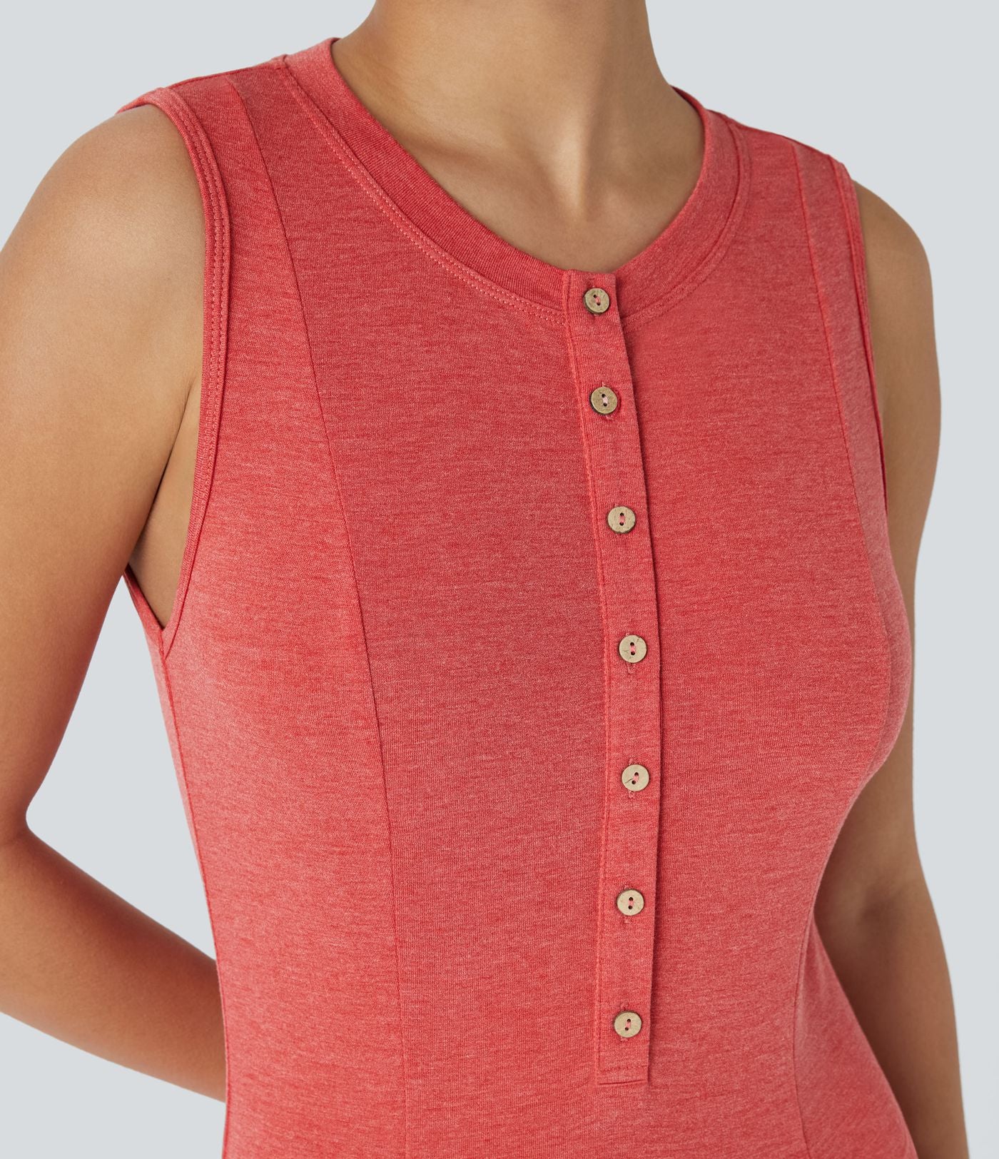 Robe Casual Maxi Col Rond Sans Manches Boutonnés