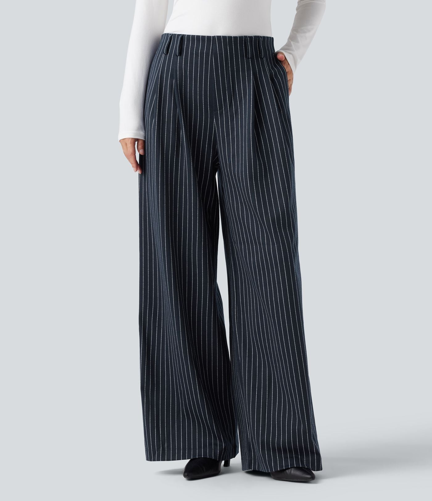 Pantalon de travail Halara Flex™ ample à rayures, taille haute, avec poches
