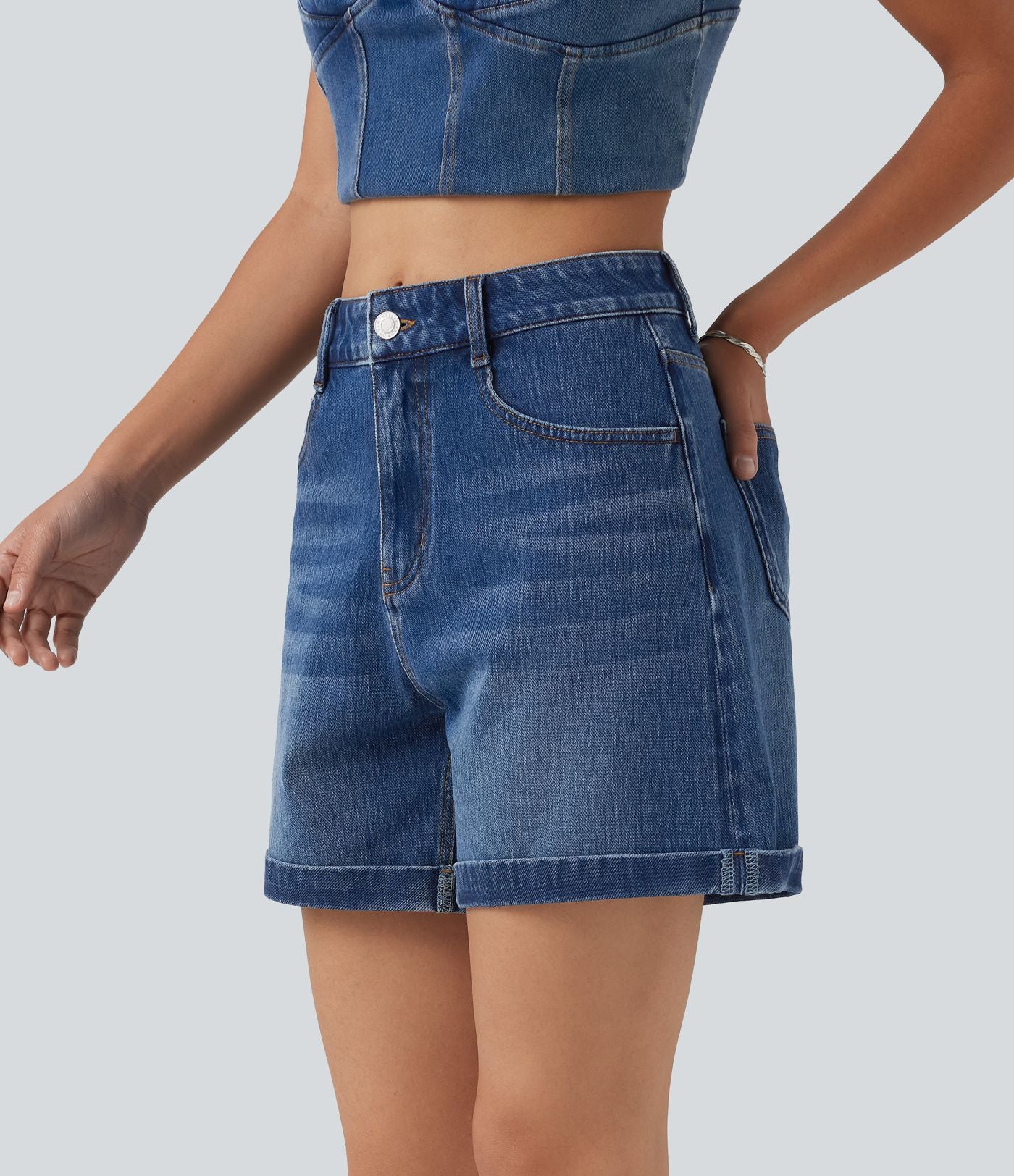 Halara Flex™ Short en denim taille mi-haute ourlet retroussé 12,5 cm avec poches