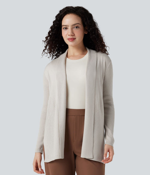 Cardigan col tailleur manches longues ourlet fendu