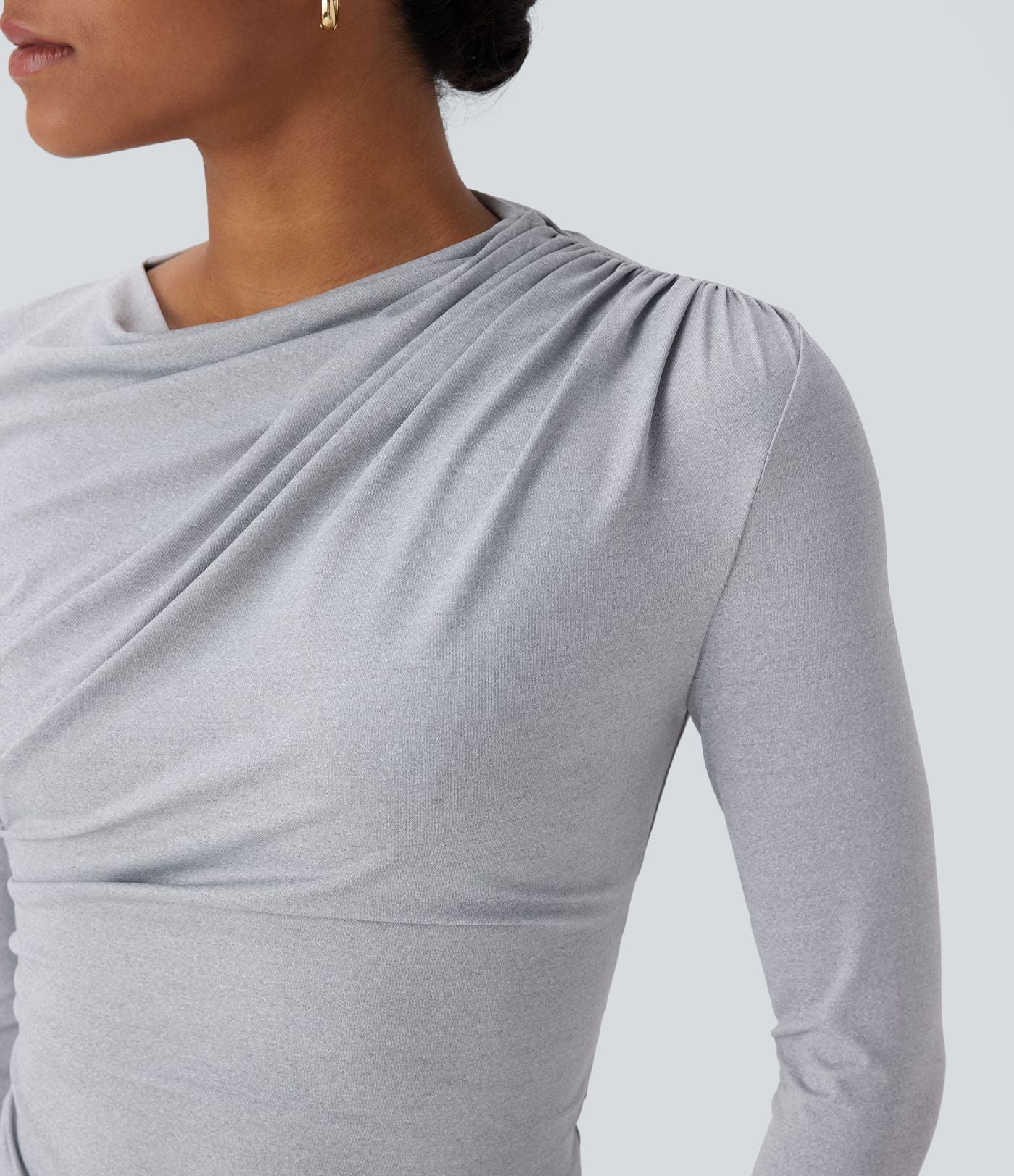 Cowl Neck Ruched Long Sleeve Slim Work Top