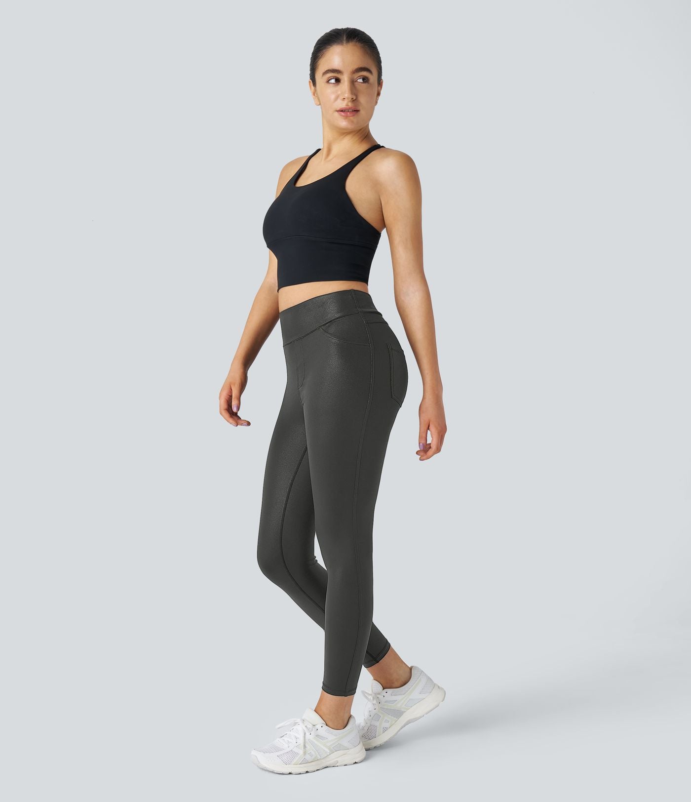 Softlyzero™ Legging Travail Taille Haute Tissu Enduit Poche Latérale Arrière