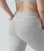Pantalon de yoga grande taille ample taille haute à cordon, rayé, avec poches