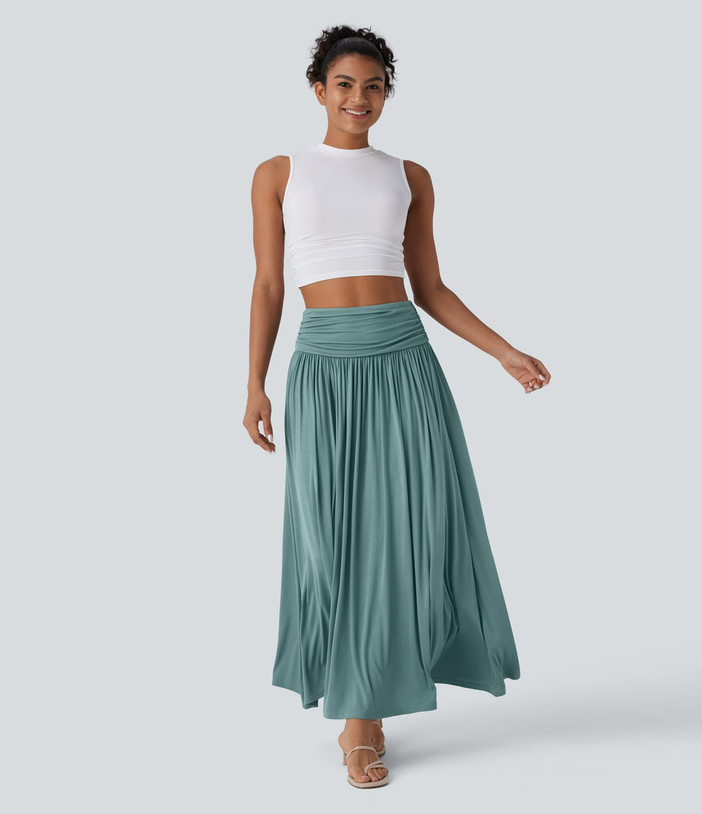 Jupe longue fluide froncée taille haute