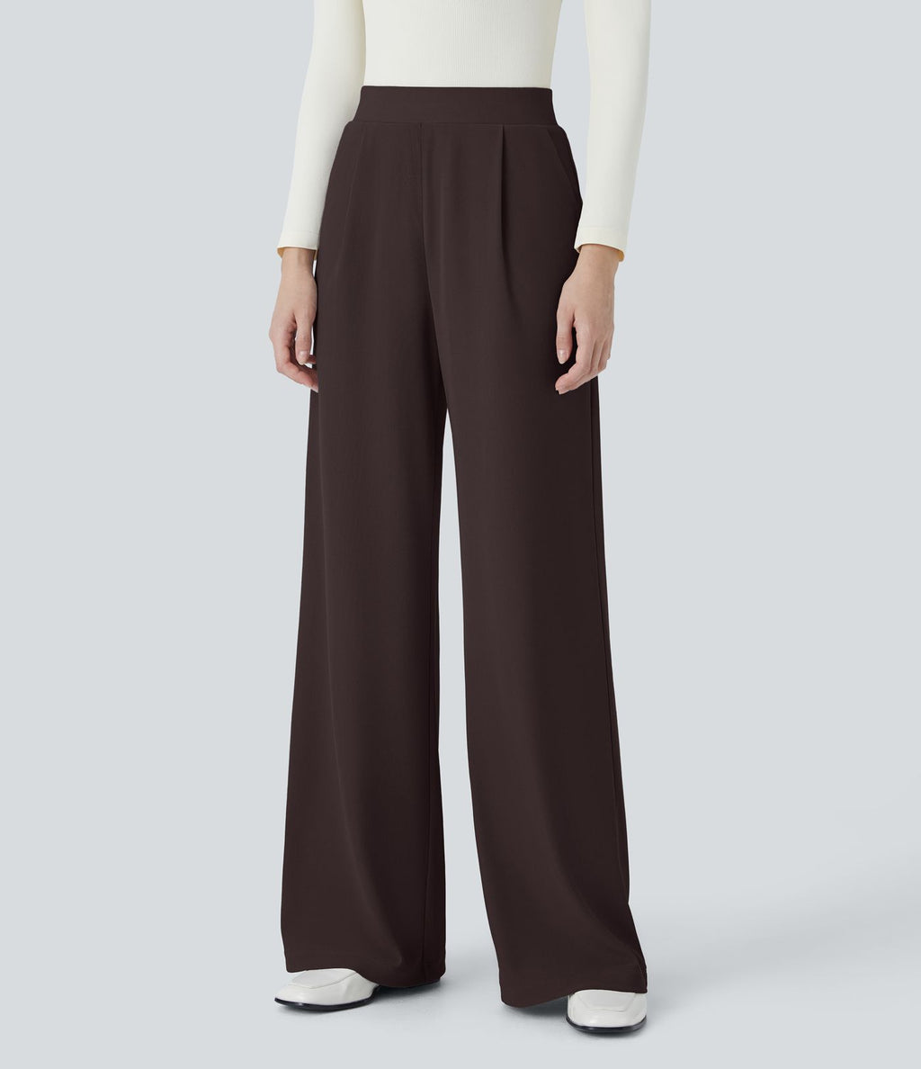 Halara Flex™ Pantalon Tailleur Évasé à Taille Haute Sculptant la Silhouette avec Poches Latérales Micro Waffle
