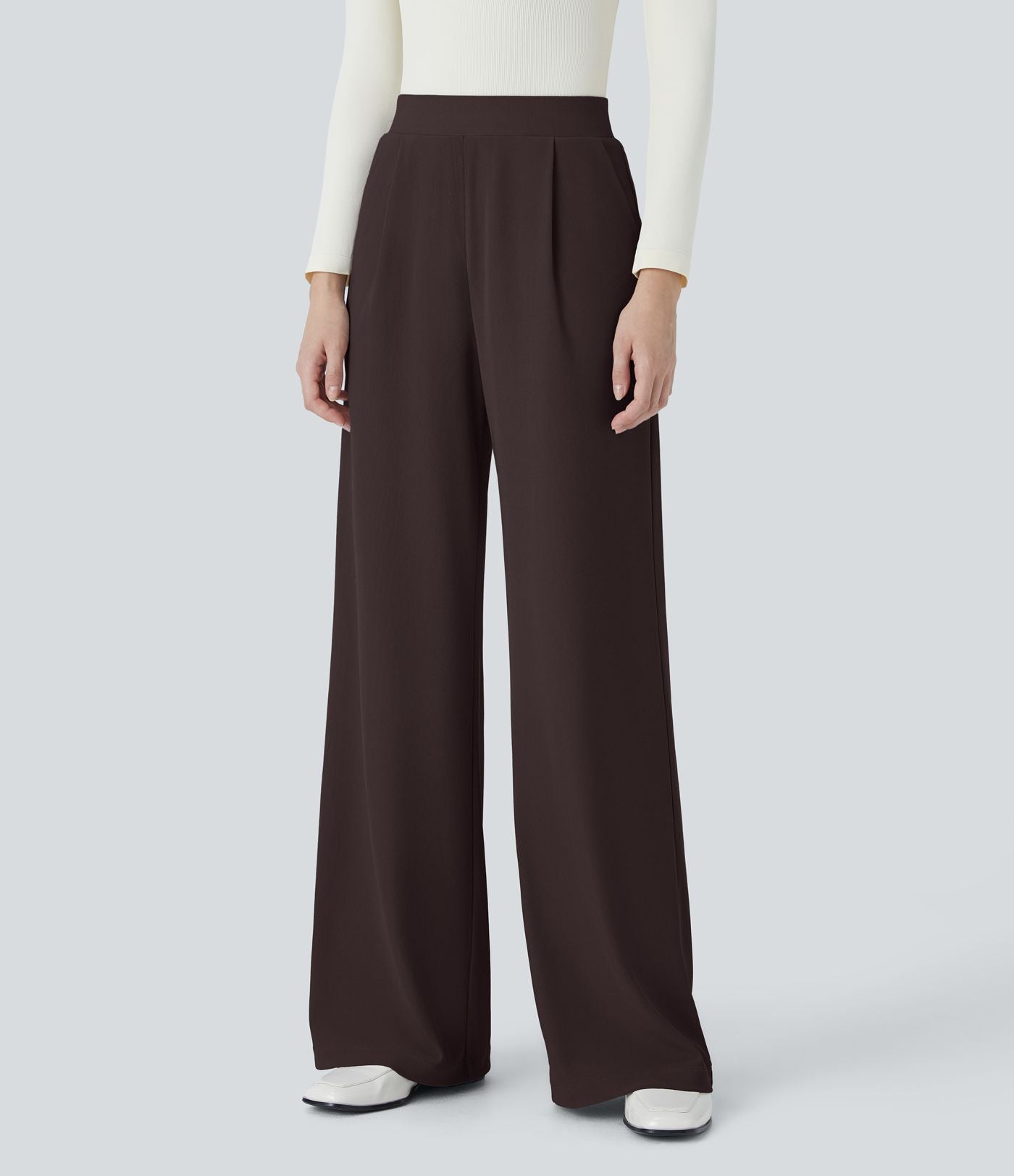 Halara Flex™ Pantalon Tailleur Évasé à Taille Haute Sculptant la Silhouette avec Poches Latérales Micro Waffle