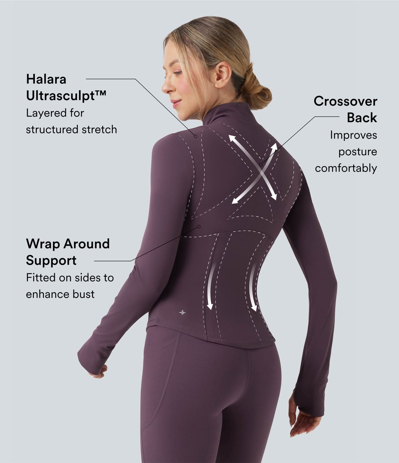 Veste de yoga Halara UltraSculpt™ col montant push-up manches longues à trous pouces avec poches