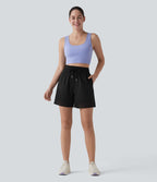 Short ample de yoga Breezeful™ 12,5 cm taille haute avec cordon de serrage, empiècements en mesh contrastant, séchage rapide et poches