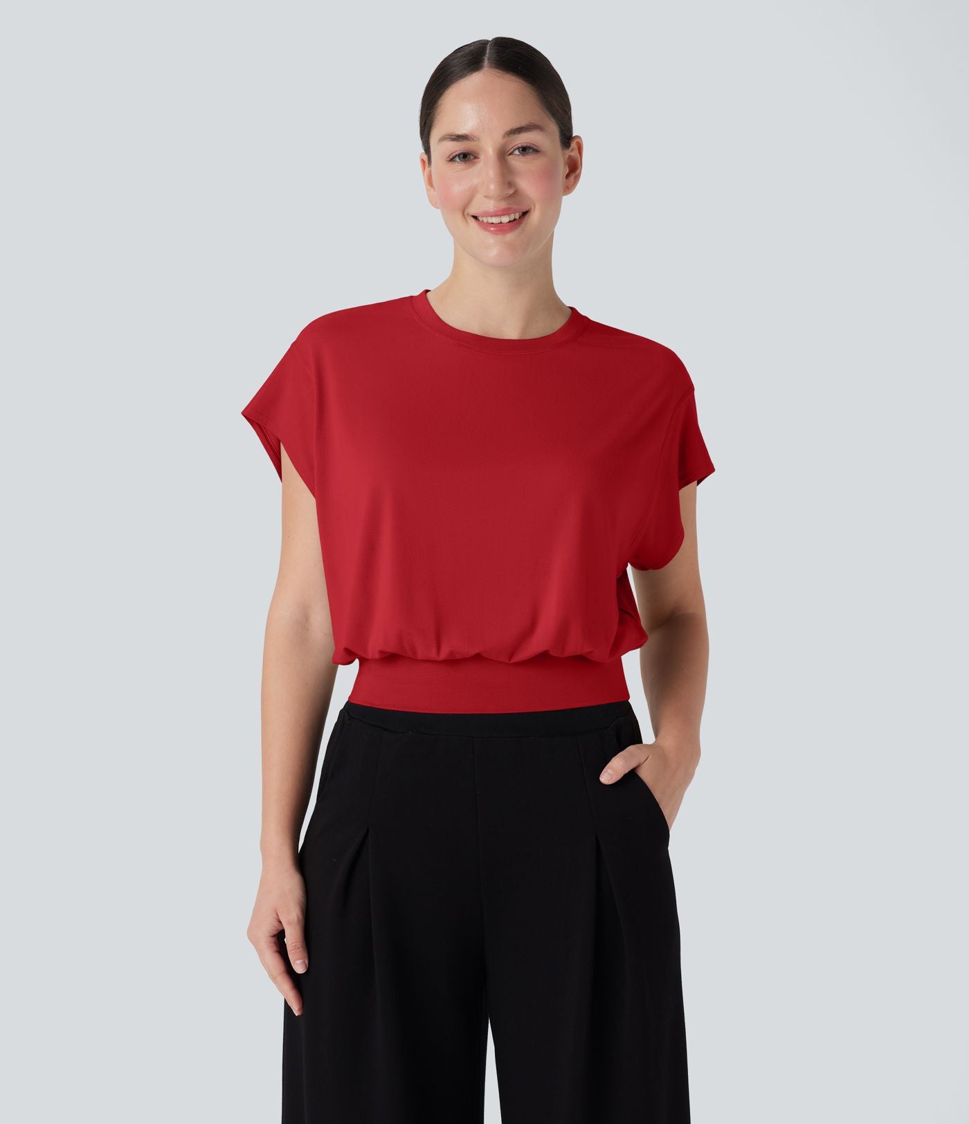 T-shirt de travail à col rond et manches chauve-souris courtes