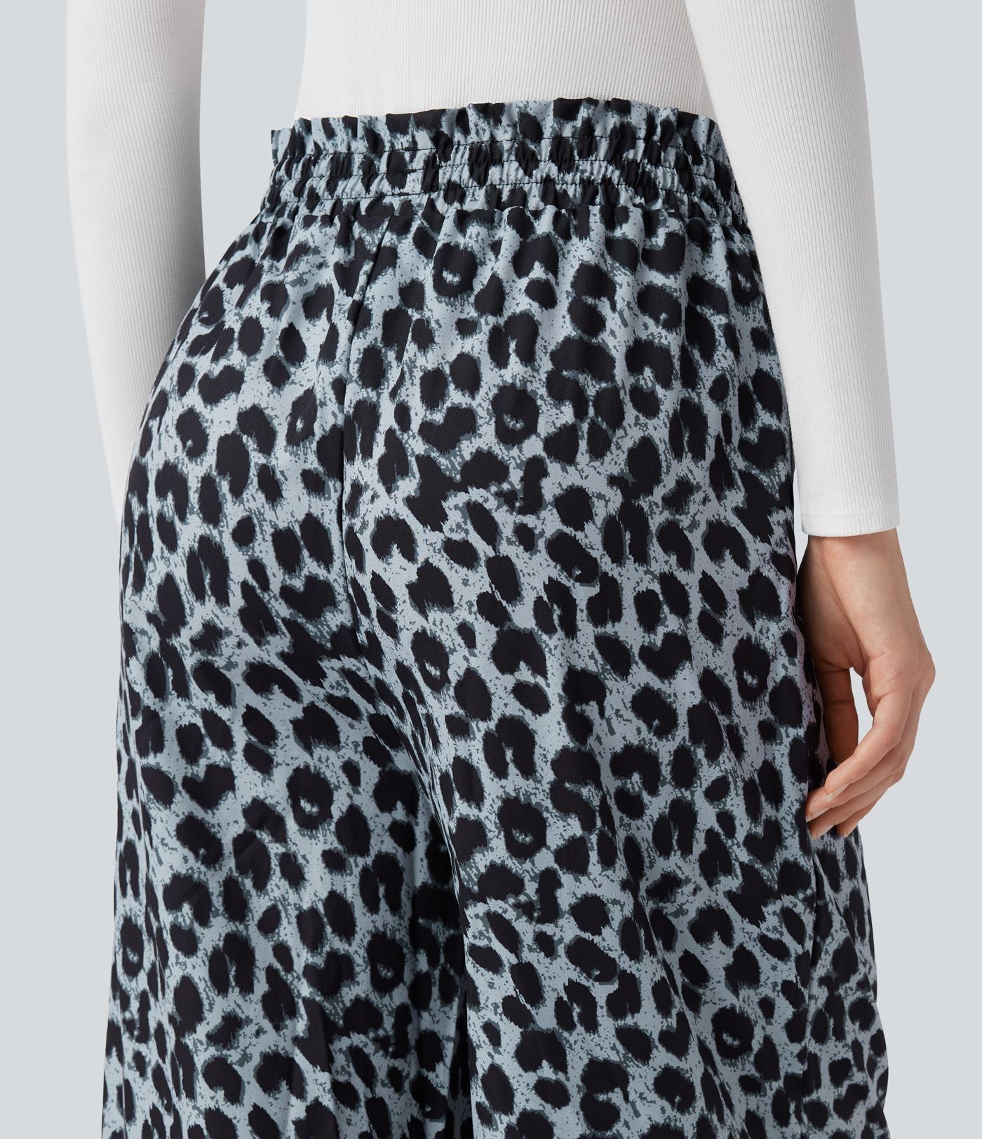 Pantalon large et fluide à imprimé léopard, taille haute avec cordon de serrage et poches latérales