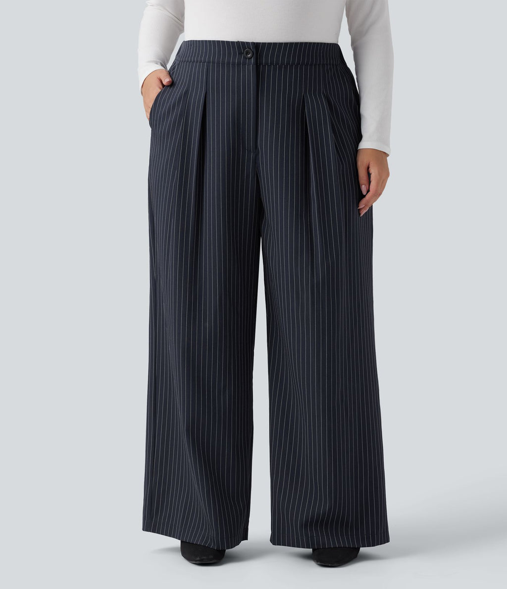 Pantalon tailleur large grande taille taille haute à rayures avec poches