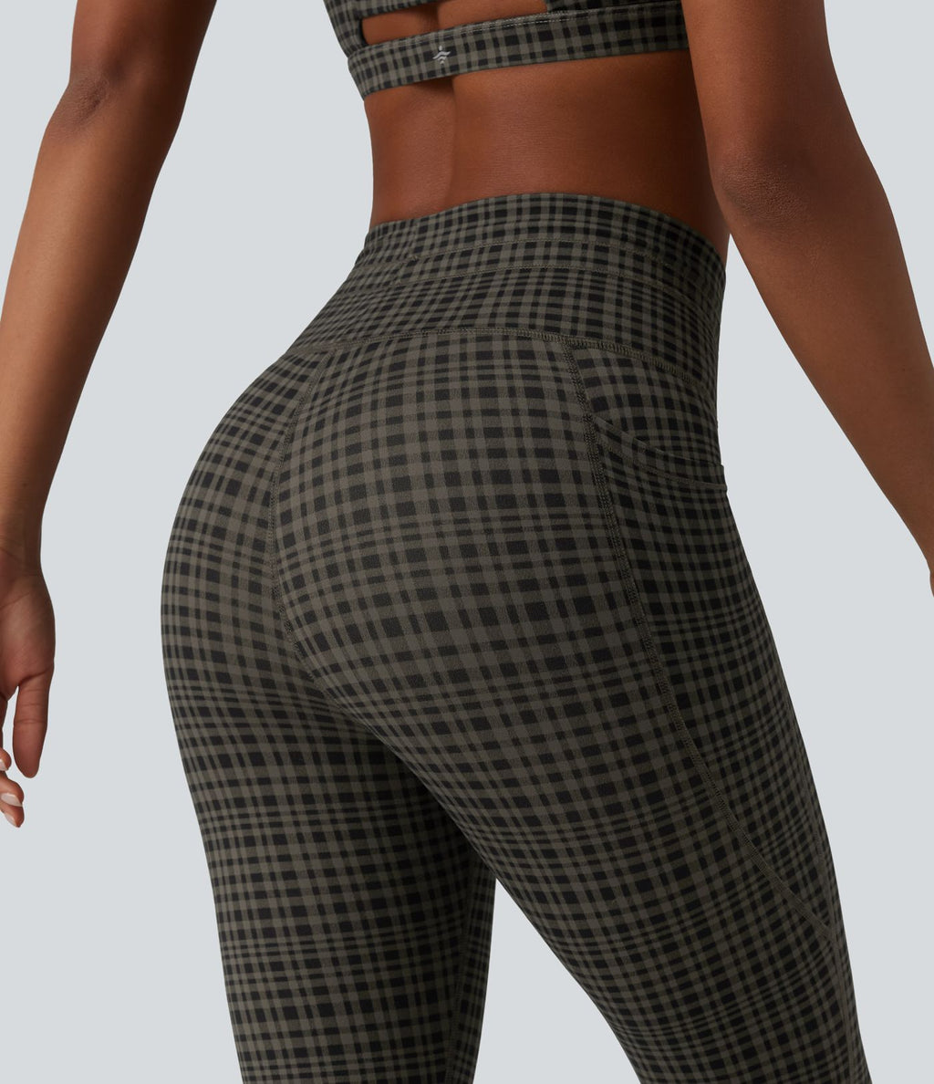 Legging corsaire de yoga Halara UltraSculpt™ imprimé à carreaux taille haute avec cordon de serrage et poches