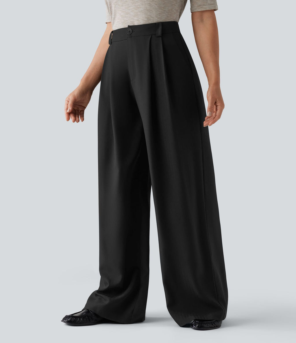 Pantalon tailleur large taille haute avec poches