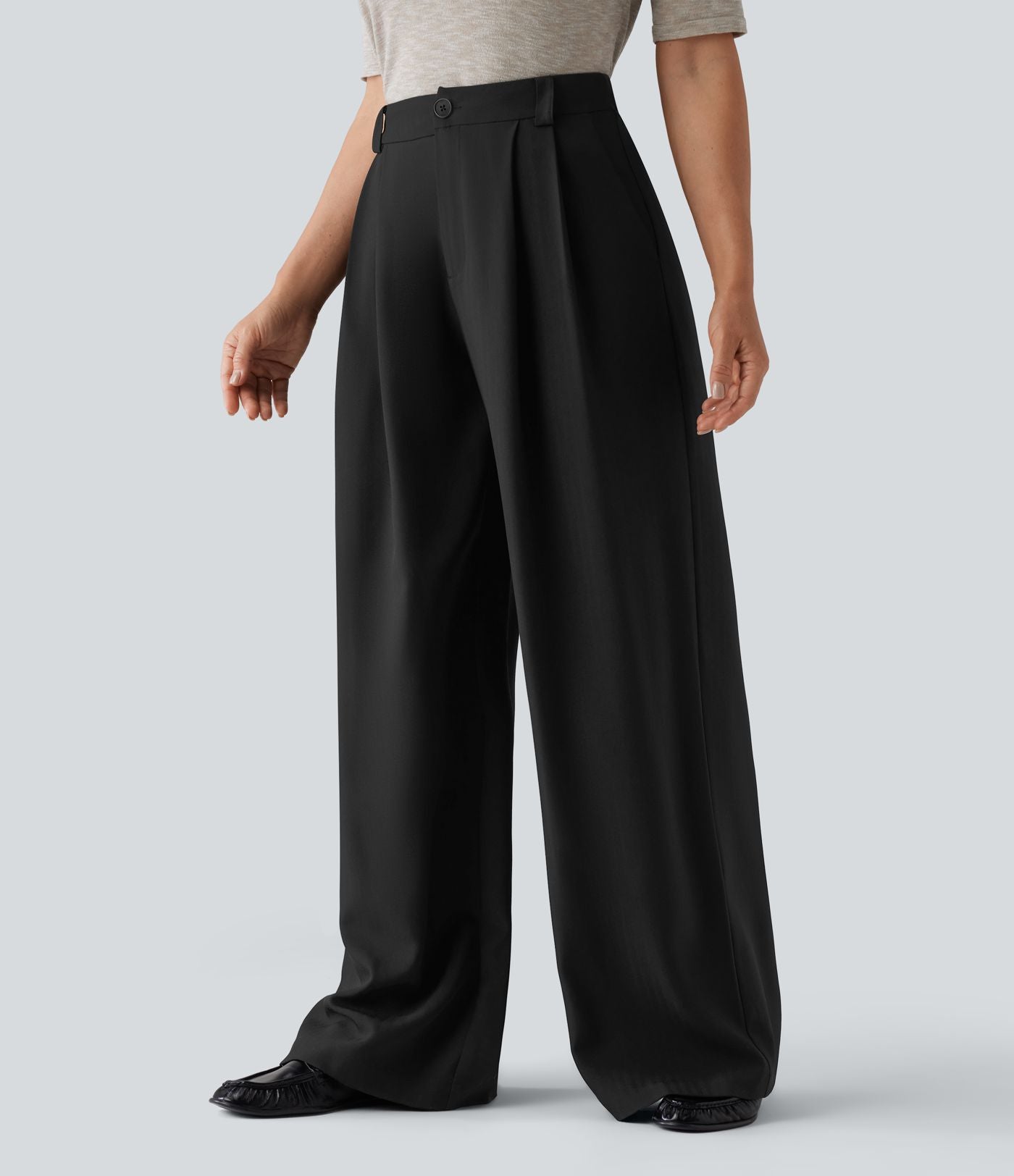 Pantalon tailleur large taille haute avec poches