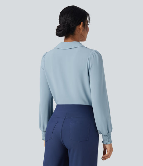 Chemise mousseline anti-froissement col V manches longues