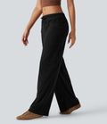 Pantalon décontracté large en velours côtelé, taille mi-haute, avec cordon et poches