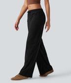 Pantalon décontracté large en velours côtelé, taille mi-haute, avec cordon et poches