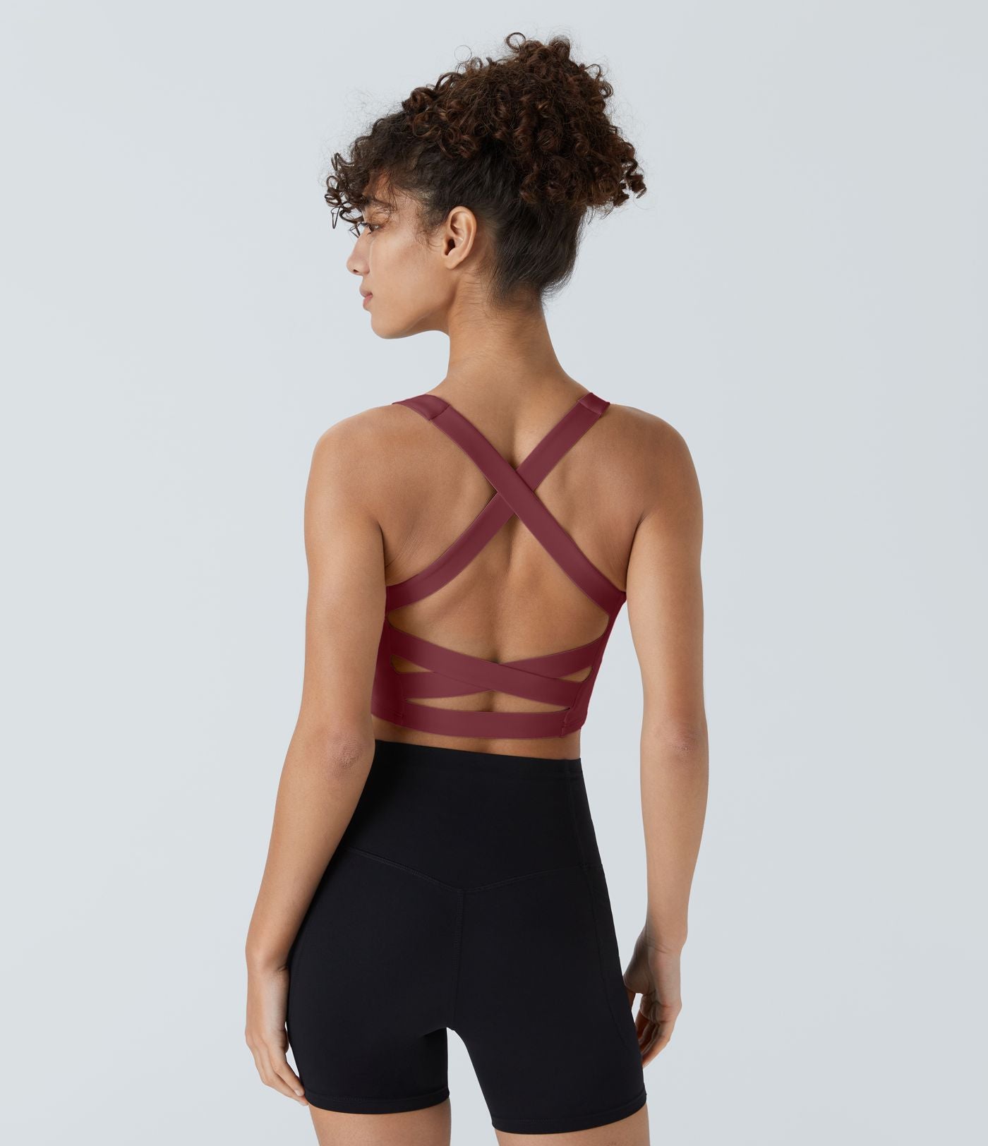 Débardeur yoga court SoftlyZero™ Airy col carré dos nu bretelles croisées effet frais InstantCool, bonnets A-C, protection solaire UPF50+