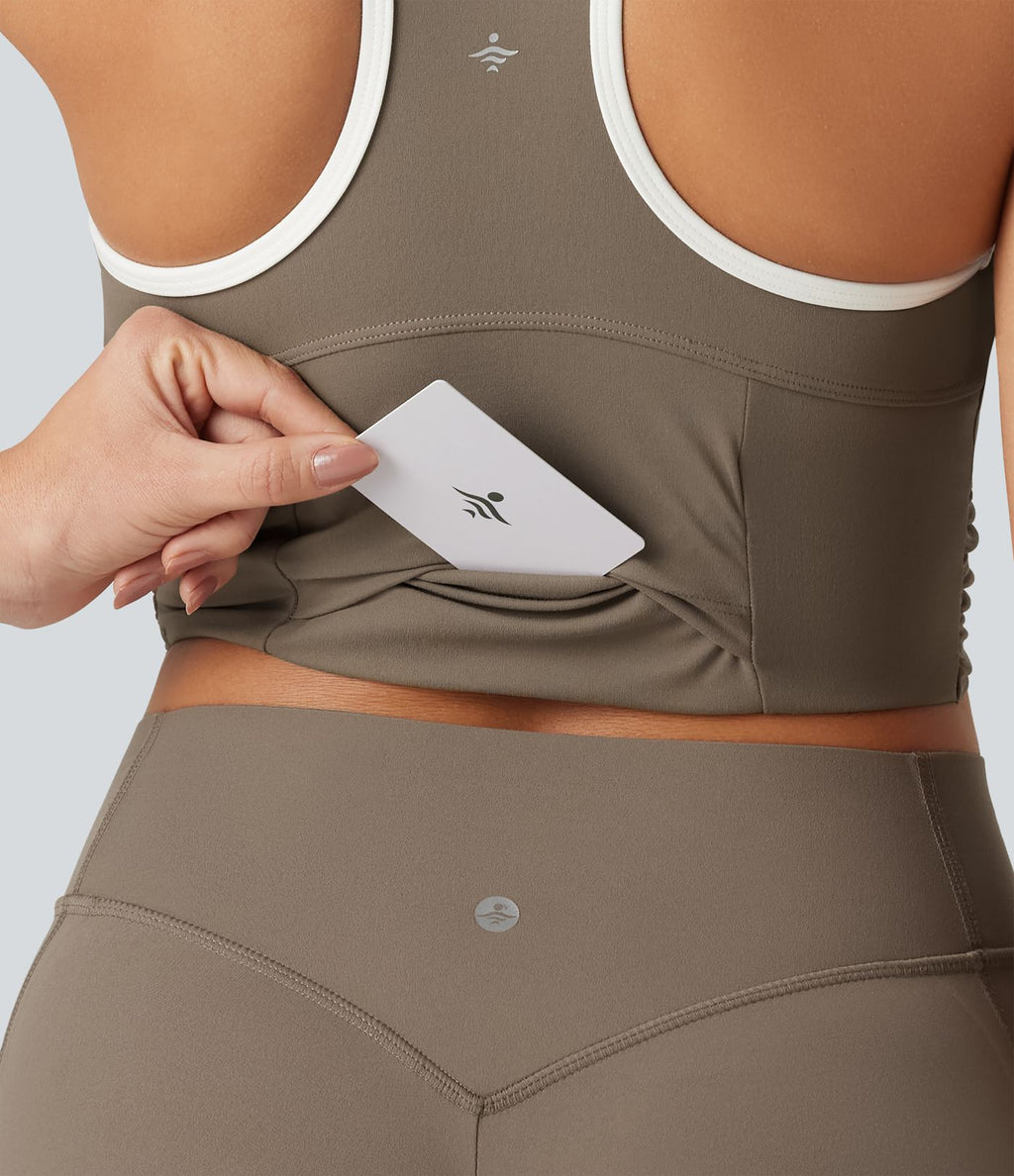 Halara UltraSculpt™ Débardeur de yoga col U dos nageur color block avec soutien-gorge intégré et poche