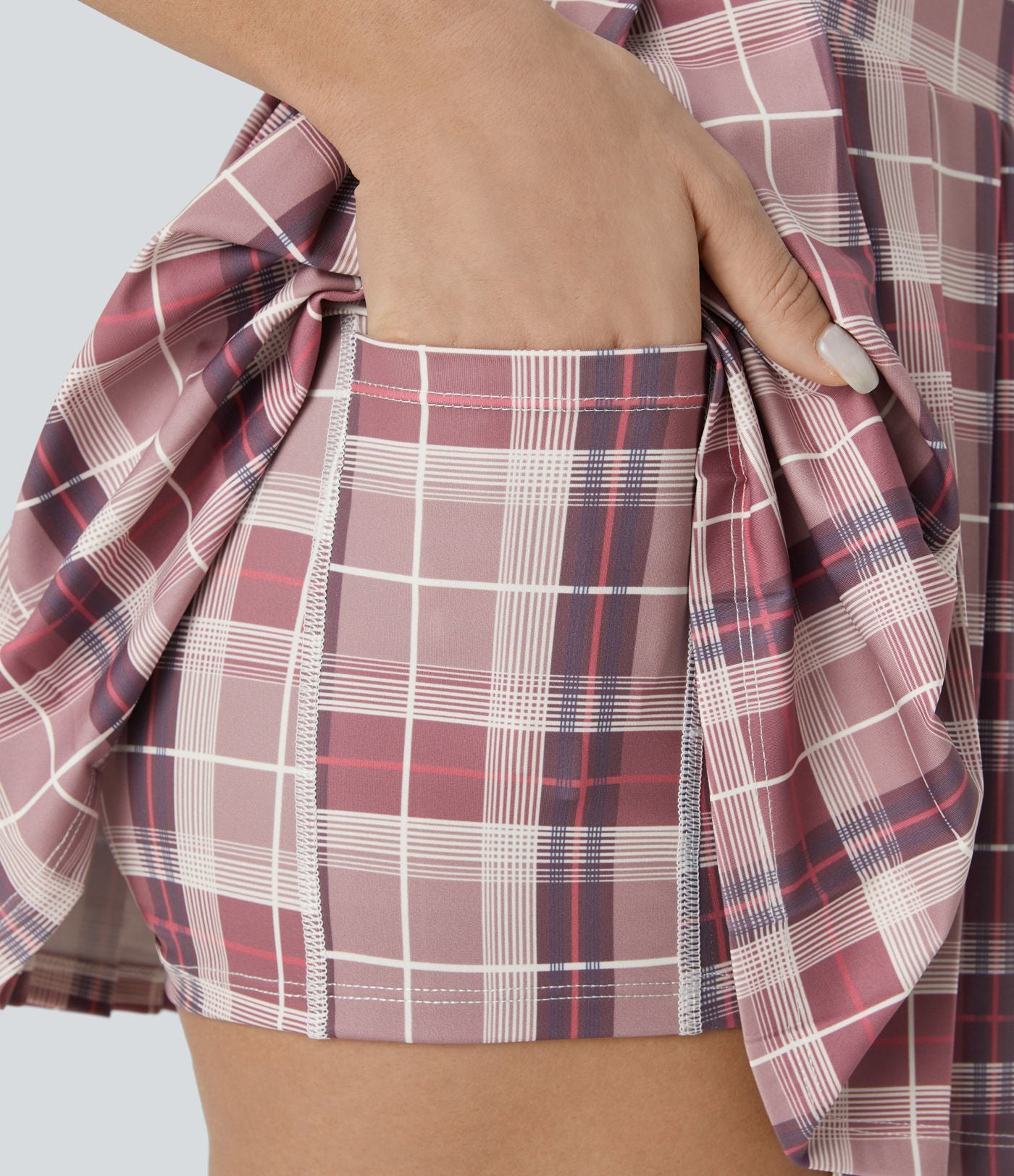 Mini-jupe décontractée 2-en-1 à carreaux, taille haute plissée, poche latérale et boucle ajustable