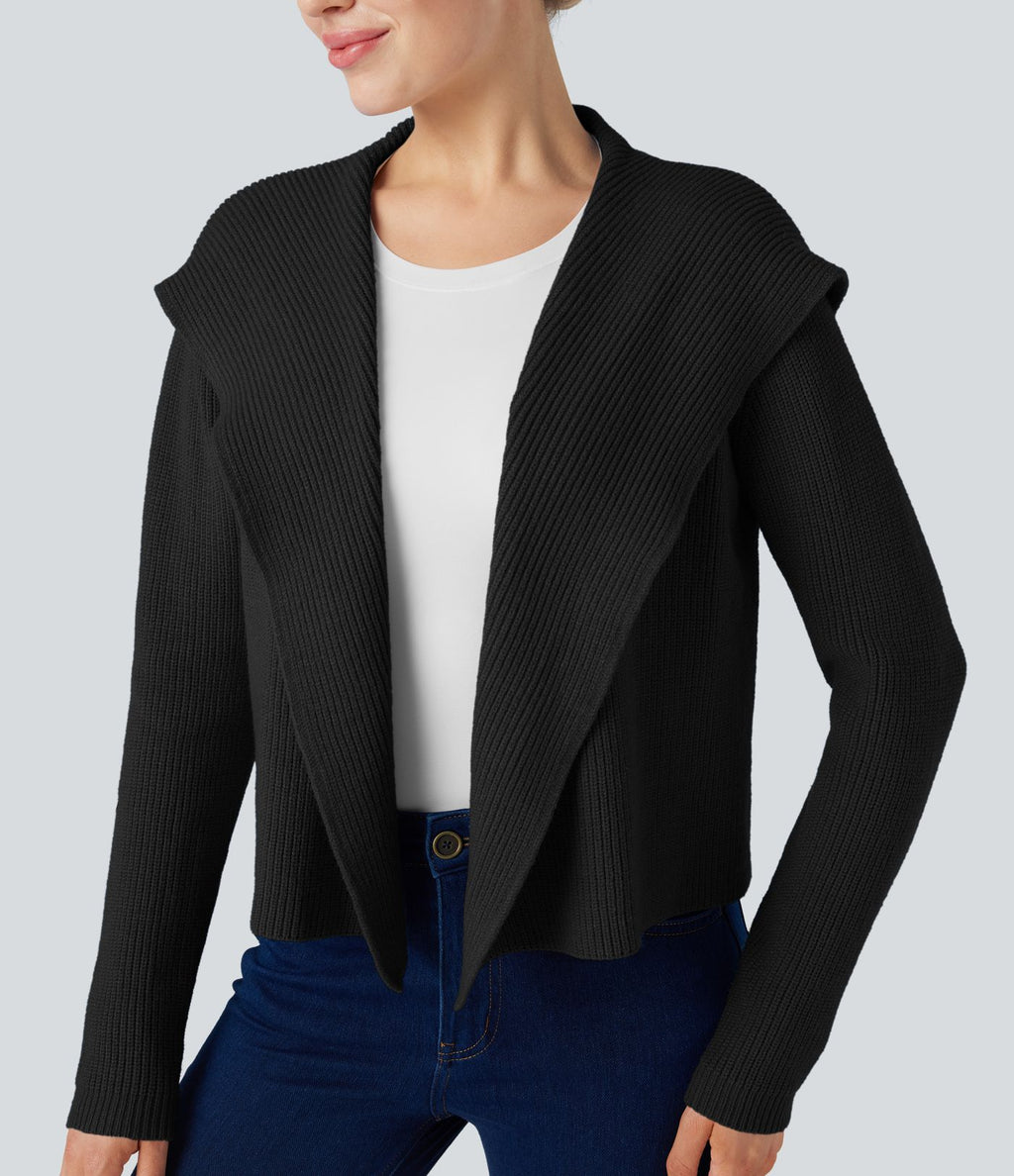 Cardigan ouvert à capuche manches longues