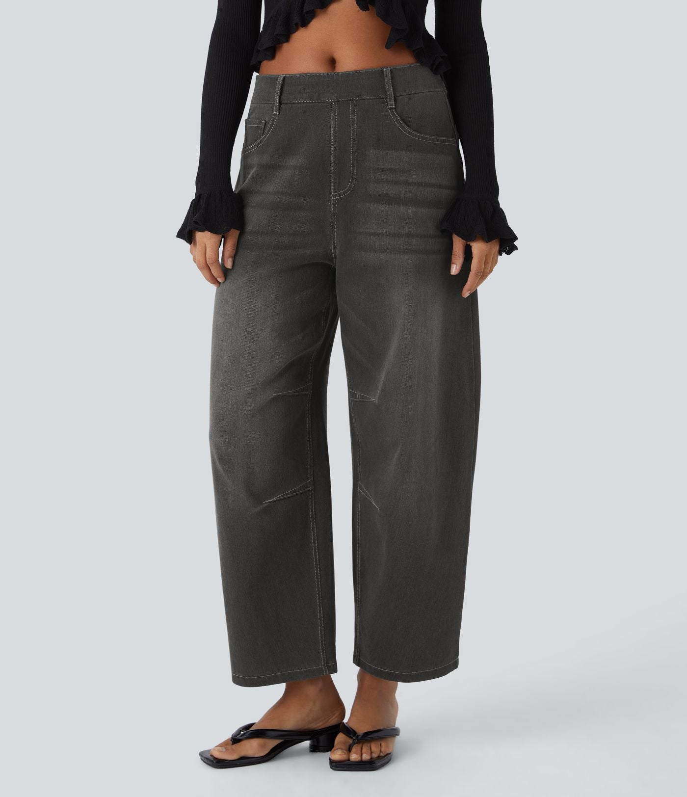 Jean Barrel 7/8 décontracté taille mi-haute avec poches Halara Flex™