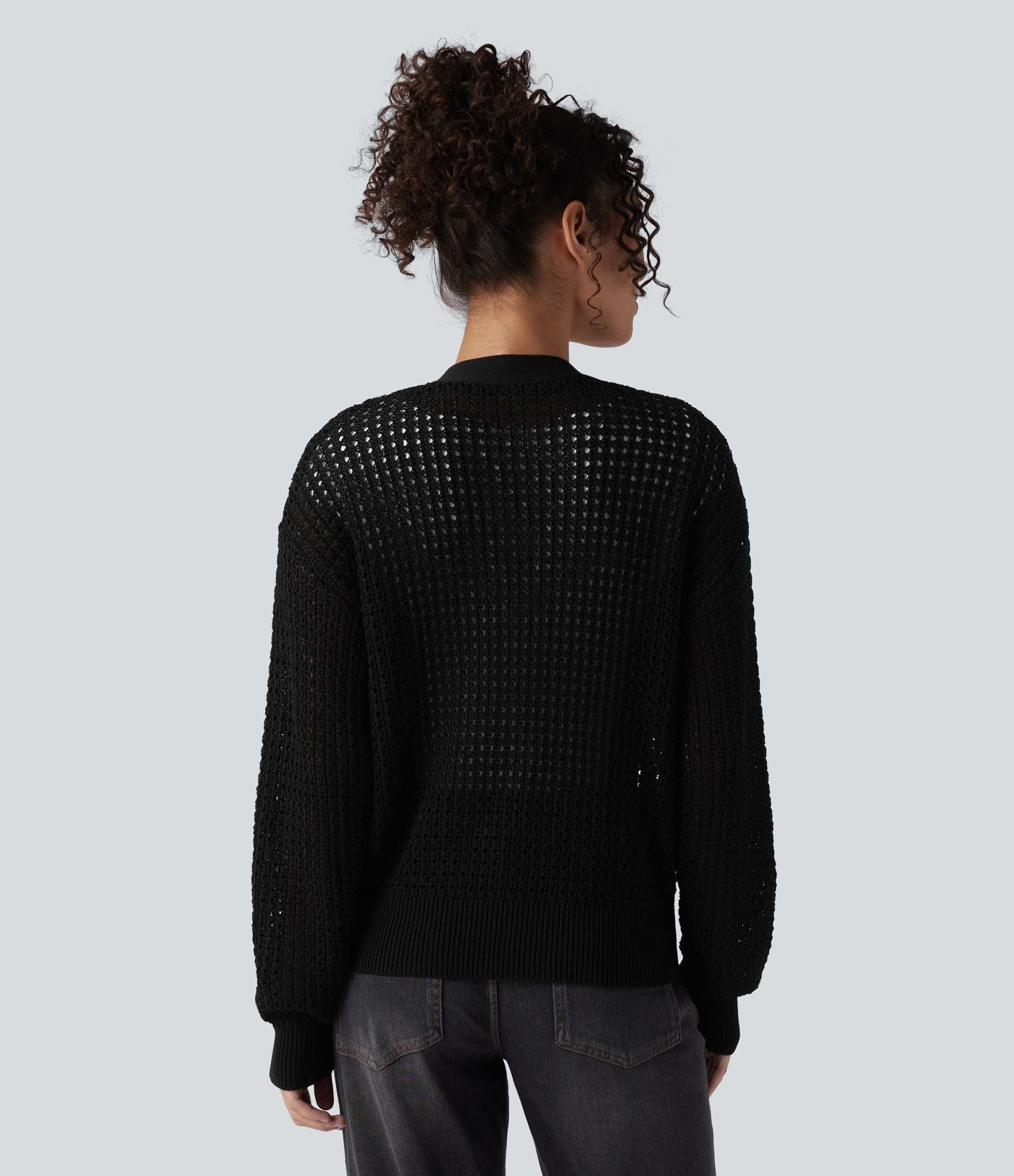 Cardigan décontracté en maille tricotée col V manches longues