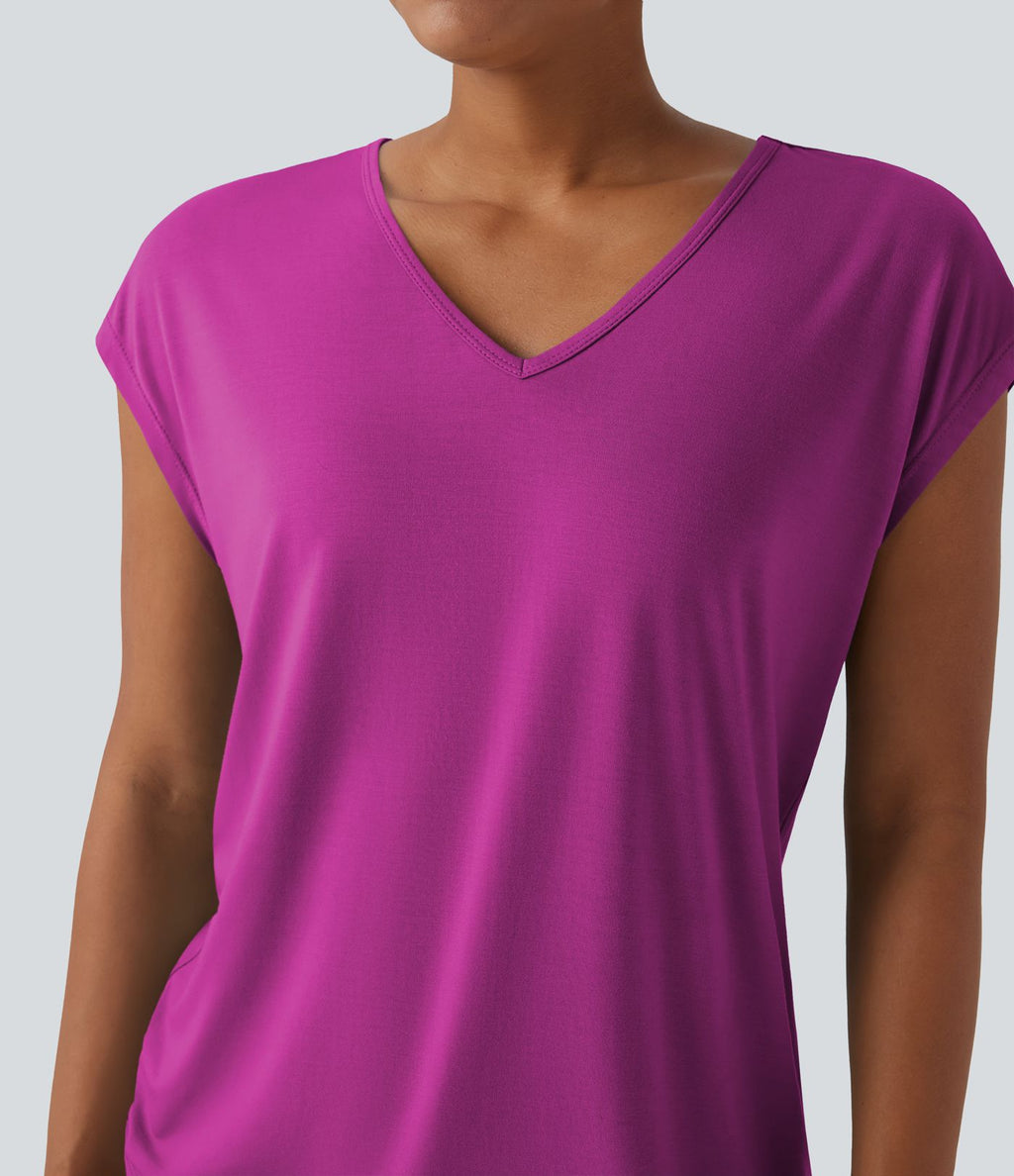 T-shirt casual col V manches courtes
