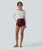 Short décontracté taille haute skinny extensible en PU