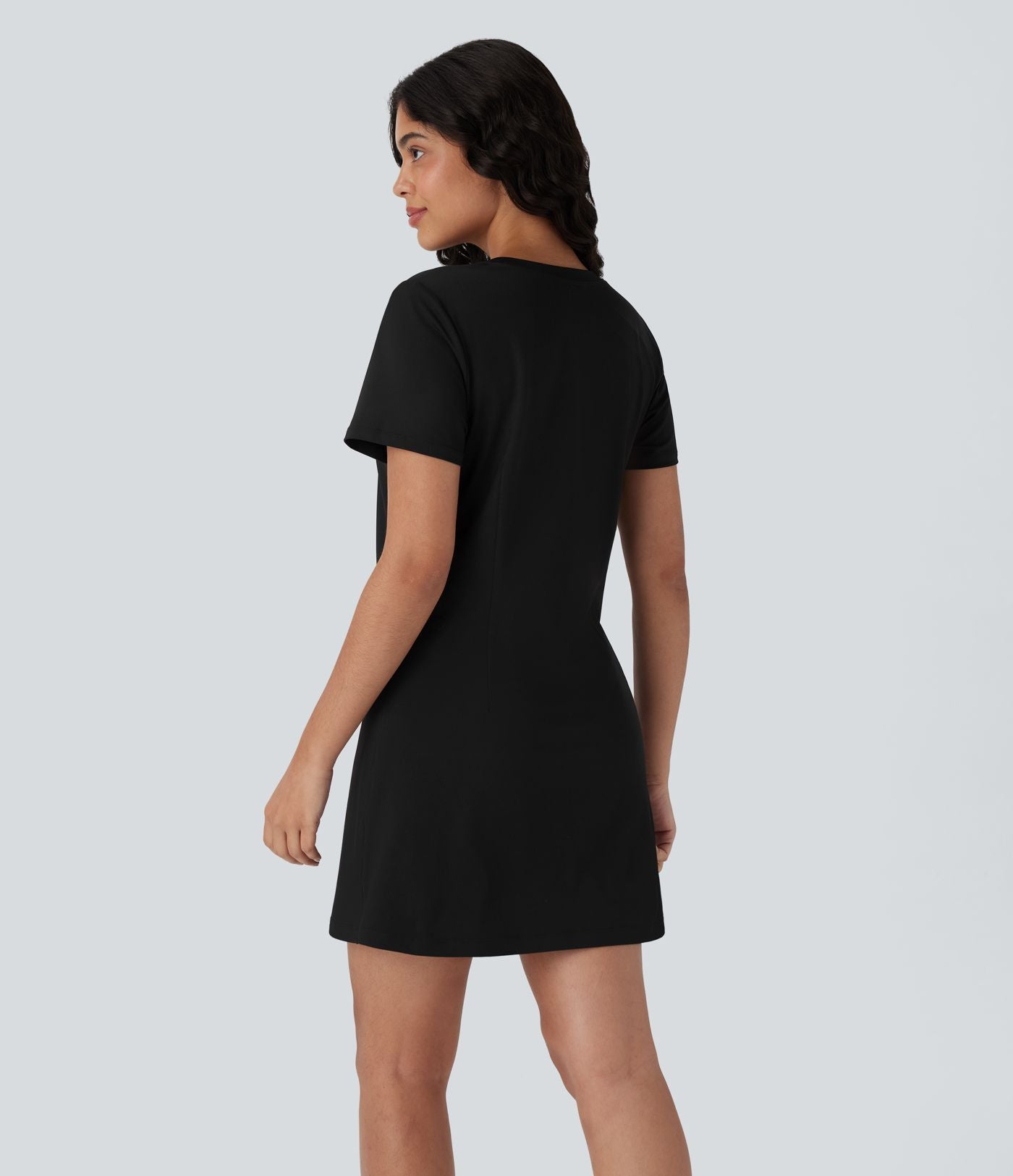 Robe tee-shirt mini décontractée unie col rond à manches courtes