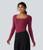 T-shirt tailleur col carré manches longues coupe ajustée