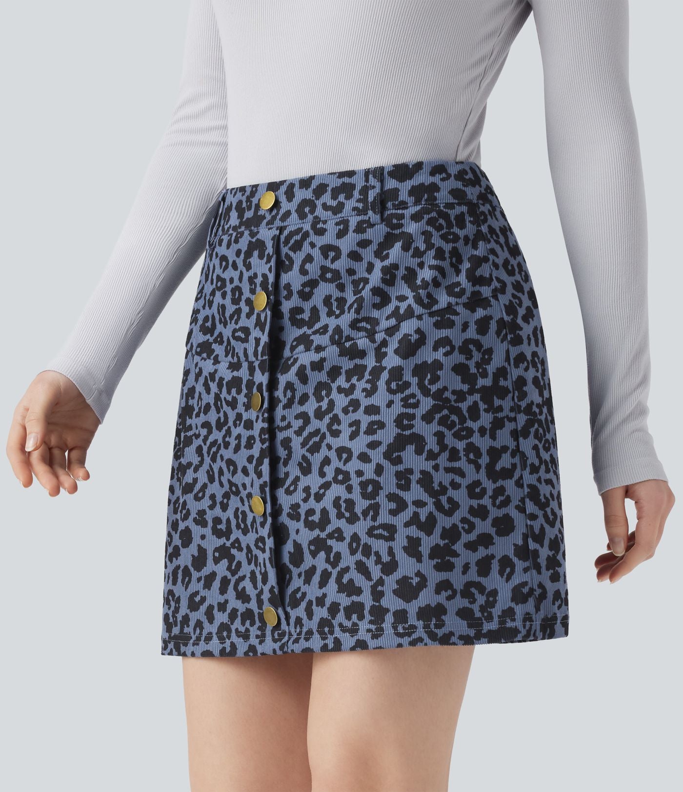 Jupe mini décontractée 2-en-1 taille haute imprimé léopard avec poche