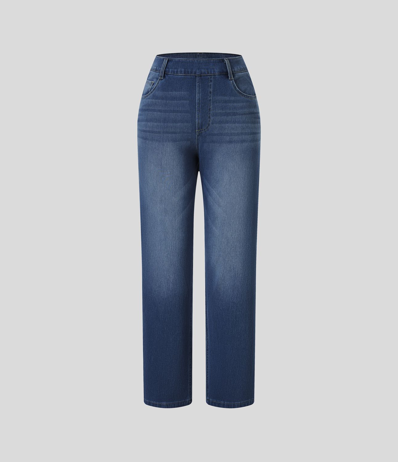 Jean droit Halara Flex™ à taille haute, poches multiples, effet délavé et tissu extensible