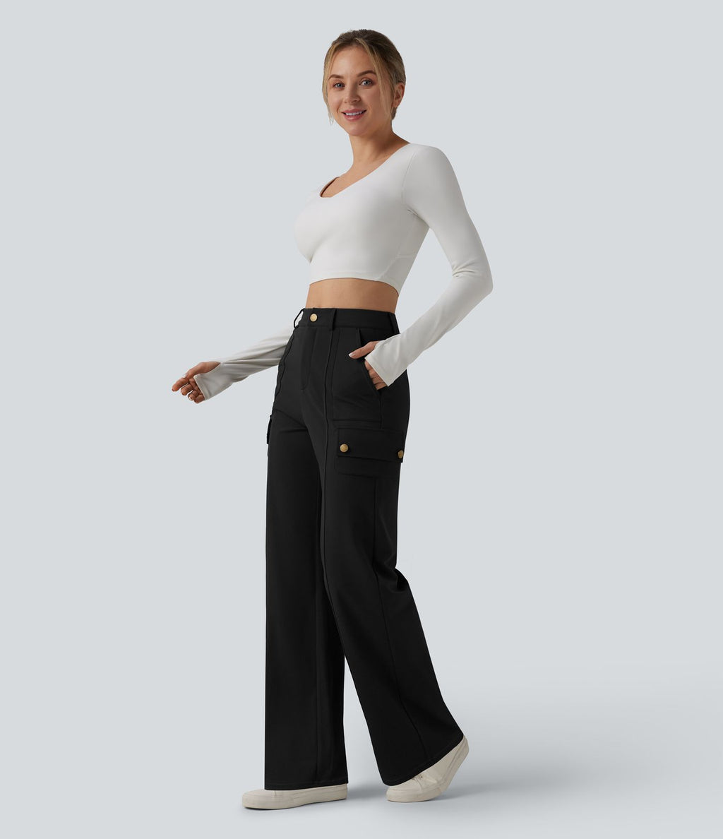 DayStretch Pantalon cargo décontracté taille haute coupe droite avec poches