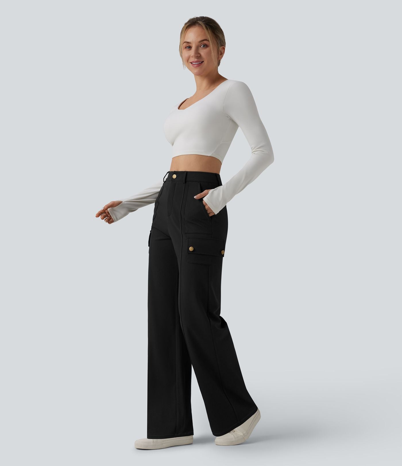DayStretch Pantalon cargo décontracté taille haute coupe droite avec poches