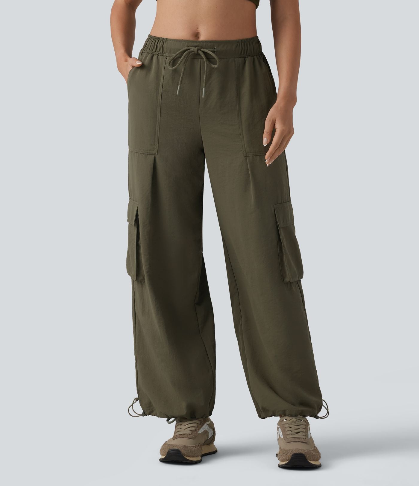 Jogging cargo coupe ballon taille mi-haute avec cordon de serrage et poches