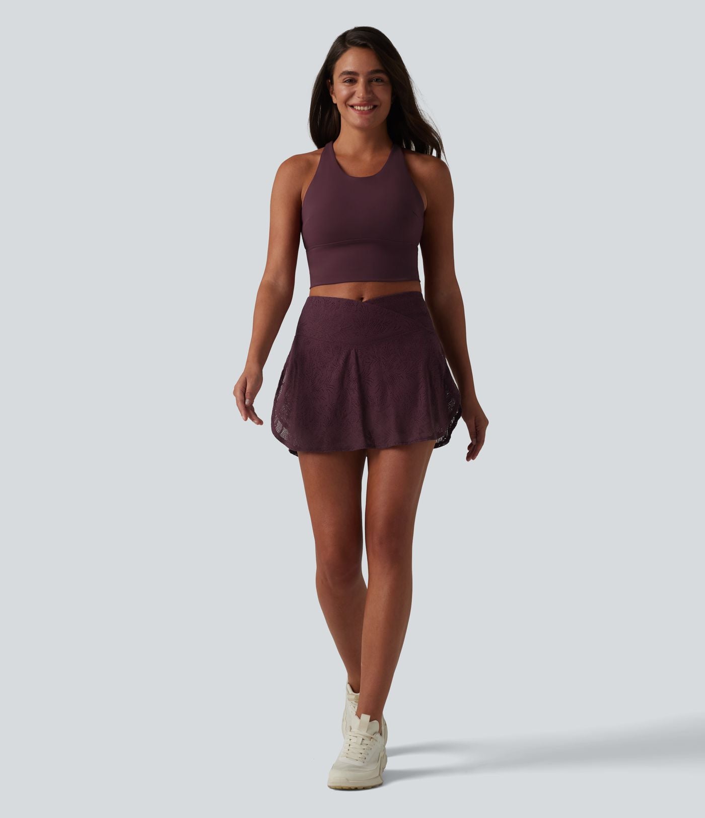 Mini jupe de danse 2 en 1 croisée taille haute en dentelle avec poches